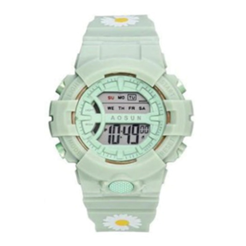 [COD] Jam Tangan Rubber Digital Sport Bulat Wanita Dan Pria Fashion Gaya Korea Import-44-9 Tosca bunga