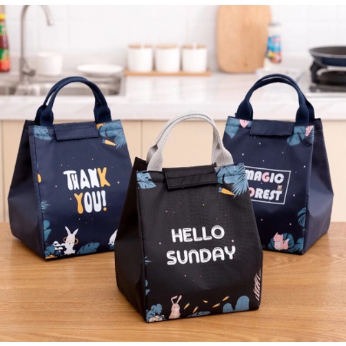 Cooler Bag  Ukuran BESAR / Tas Penyimpan Asi / Tas Bekal Canvas lunch bag Tema Navy