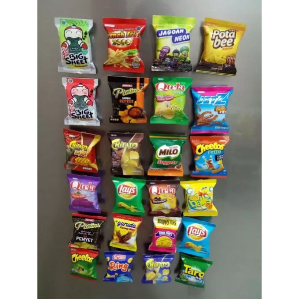 Magnet Kulkas Snack Unik Tempelan Souvernir Miniatur Ciki Terlaris Lucu Bahan Alumunium Foil Berkual