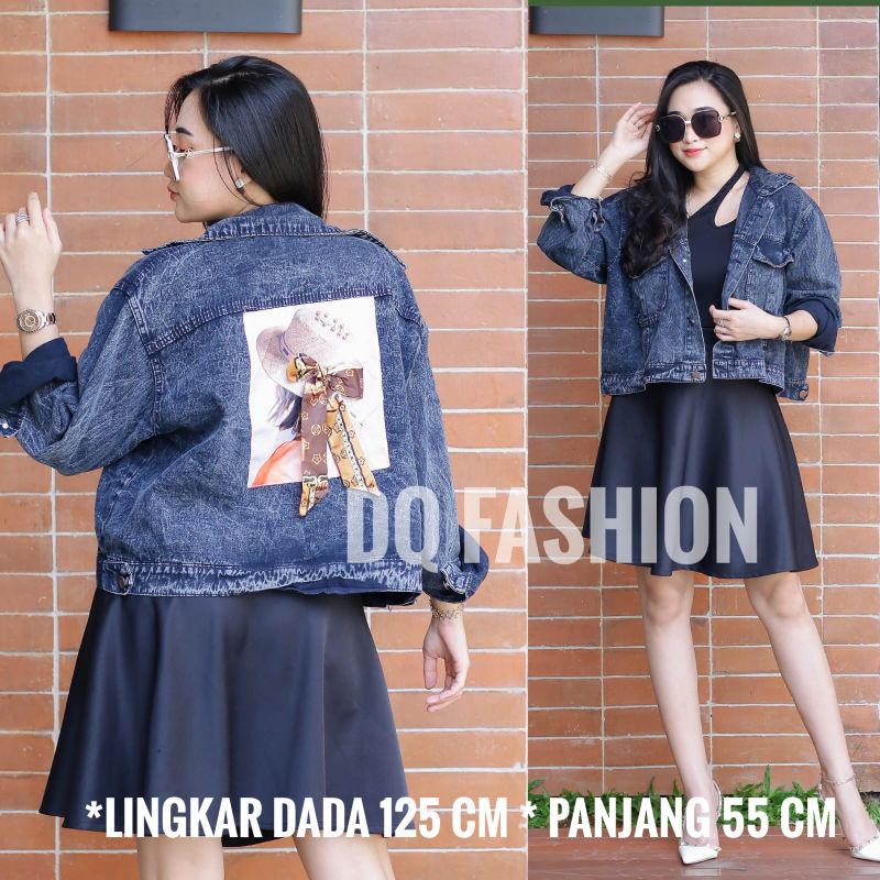 JAKET WANITA JUMBO DENIM WASH TEBAL BORDIL MUAT BB 70-90 KG OVERSIZE