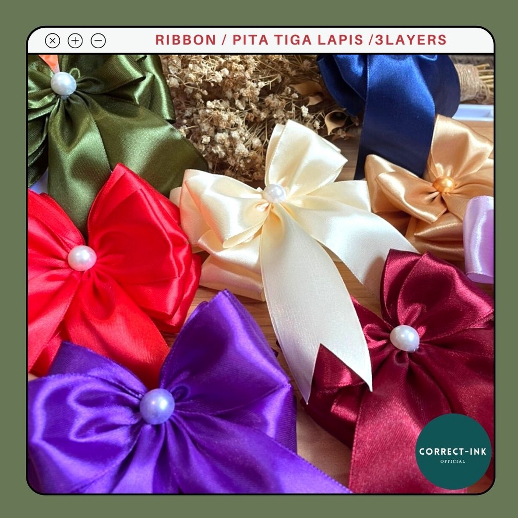 

Pita Kado 3 layer / Pita Bahan Satin Kain Pita Jadi Langsung Tempel Buat Pita Hampers, Pita Besek, Pita Kado