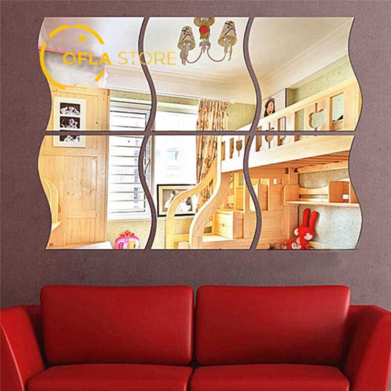 Grab Medan 6 PCS Sticker Dekorasi Dinding Wave Mirror Acrylic SOLEDI  SL07 [Silver]