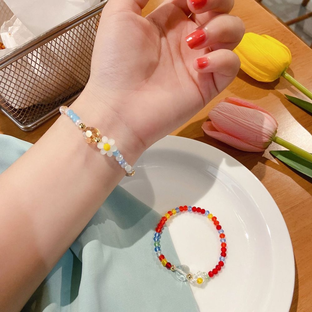 Korean Summer Flowers Crystal Beaded Bracele Niche Design Sense of Girls' Bracelets Sweet Heart Jewelry