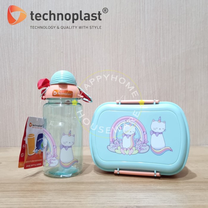 Jual Technoplast Paket Hemat Howdy Cat Set Kotak Bekal Ml Botol Ml Shopee Indonesia