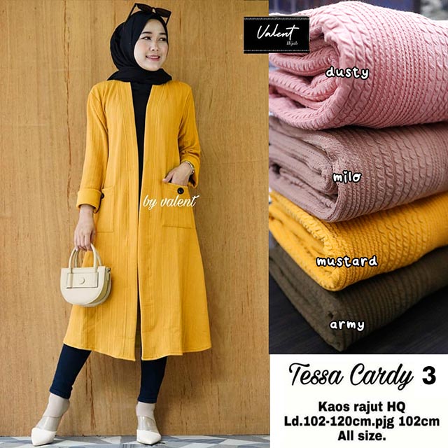 Outer Cardigan Wanita Celsia Mango Knit Import Tebal Nyaman di Pakai Fashion Muslim Hijab Cardy-TESSA 3 MUSTARD