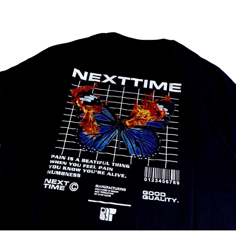 T shirt Black Katun SEVENKEY X NEXT TIME ORIGINAL BRAND BANDUNG (kupu kupu)