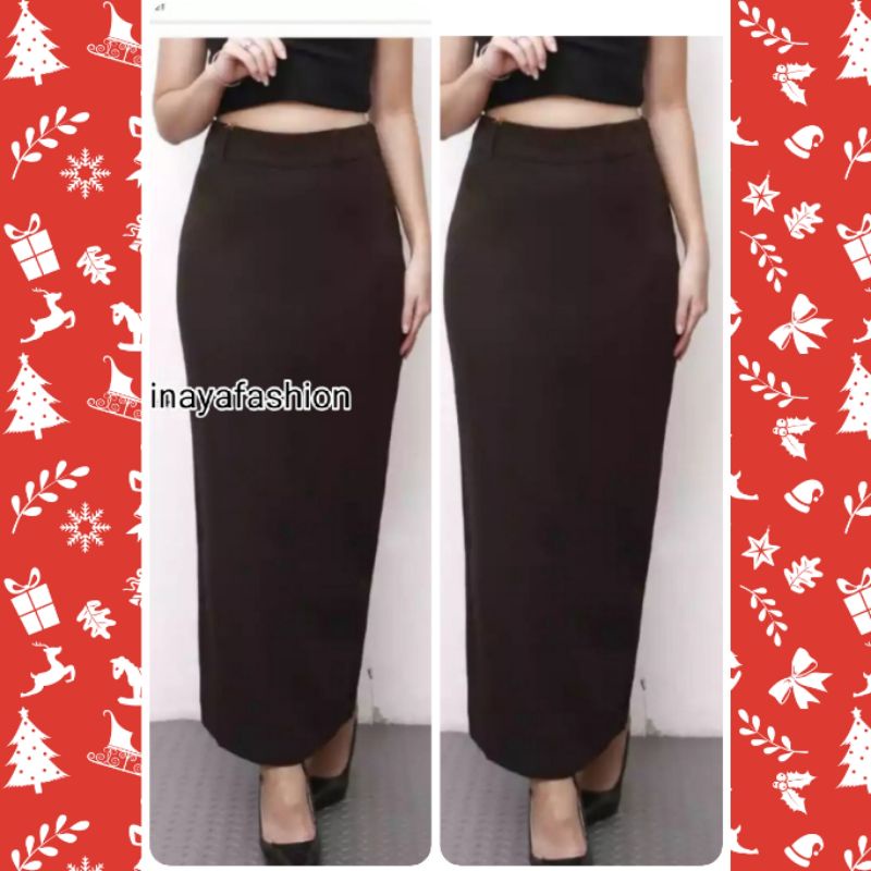 Rok Kerja Panjang Hitam Span Biron Kipas Bahan Formal Kantor / Rok Panjang Wanita Hitam Polos-4