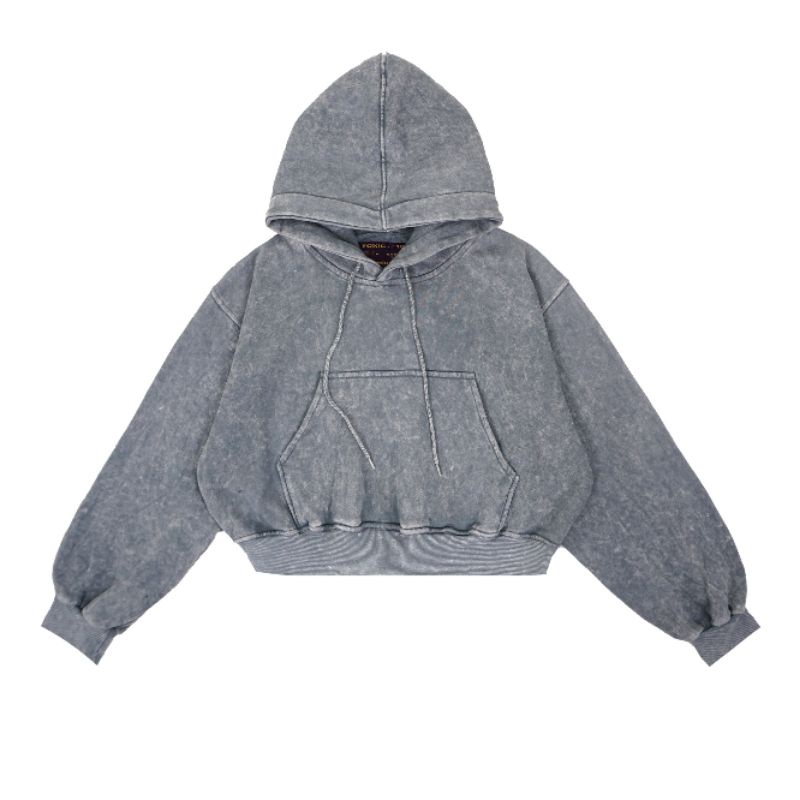 HOODIE CROPPED OVERSIZE GREY WASHING