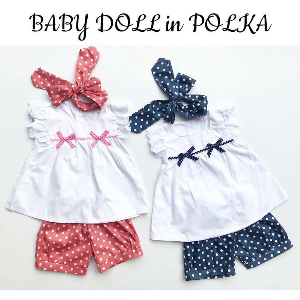  BABY  DOLL in POLKA setelan anak  perempuan  baju  polkadot 