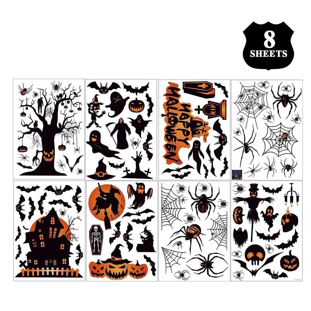 Solighter 8lembar Stiker Jendela Horror Mengerikan Dekorasi Rumah Ghost Spider Skeleton Wall Sticker