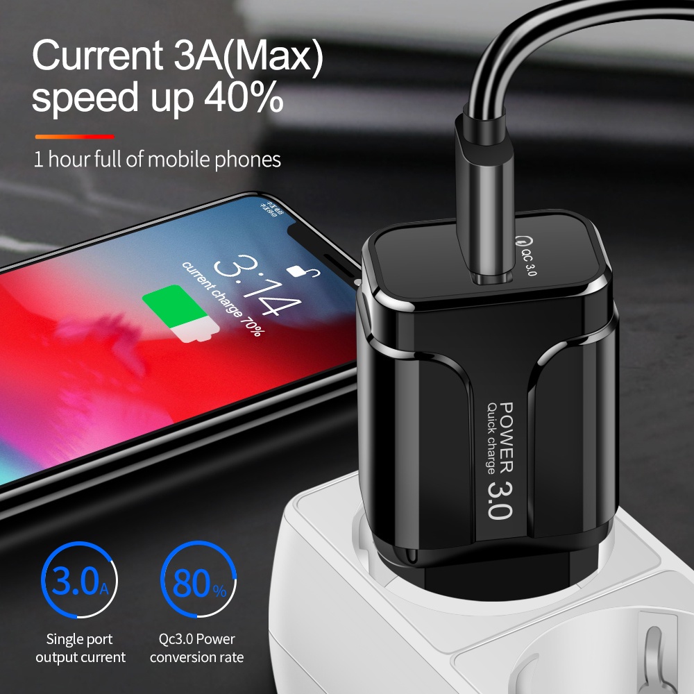 OLAF Charger USB 1 Port QC3.0 3A 18W EU Plug - SLS-002 HITAM