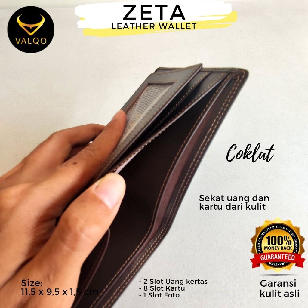 [VALQO] Dompet ZETA Kulit sapi Full Tanpa furing Cowok Pria Laki bisa COD