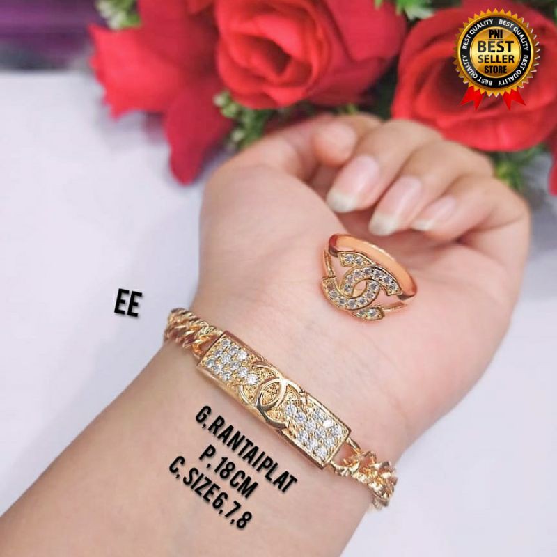 GELANG TANGAN WANITA RANTAI PLAT FREE CINCIN MOTIF CHENELL BANYAK PILIHAN MODEL DAN BENTUK NYA