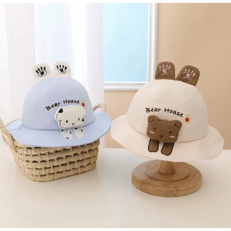 IMPORT Topi Bucket Anak Bayi Balita Unisex Model Boneka Bear Hoase Motif 3D Lucu