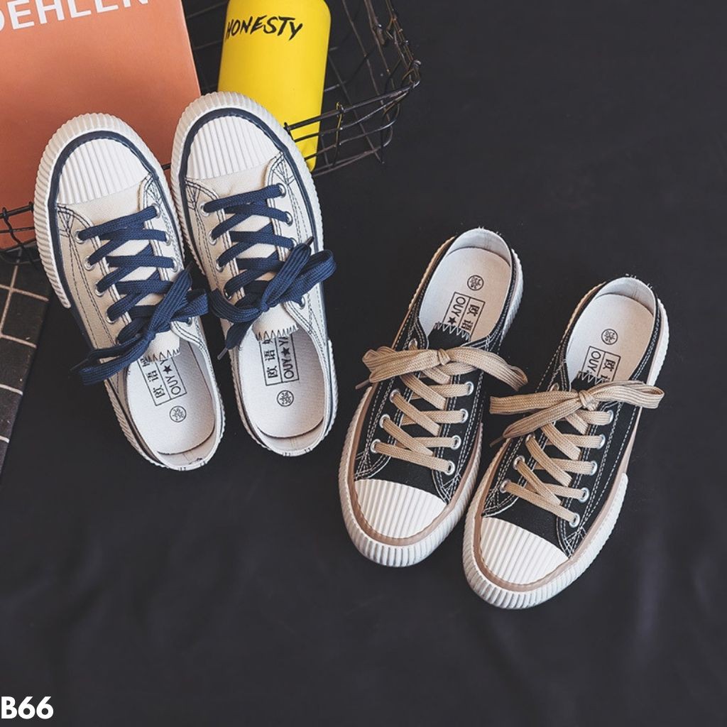 SEPATU SNEAKERS CANVAS SLOP GAYA KOREA IMPORT TERBARU NYAMAN SOLE KARET REMAJA DEWASA BUMIK B66