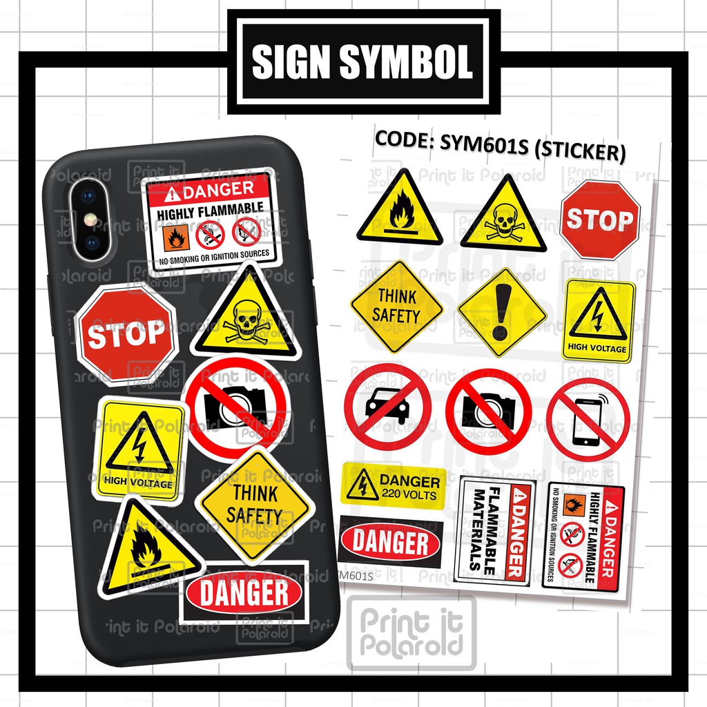 

STIKER SYMBOL SIGN sticker hp smart phone laptop pc buku hype beast brand danger flammable warning