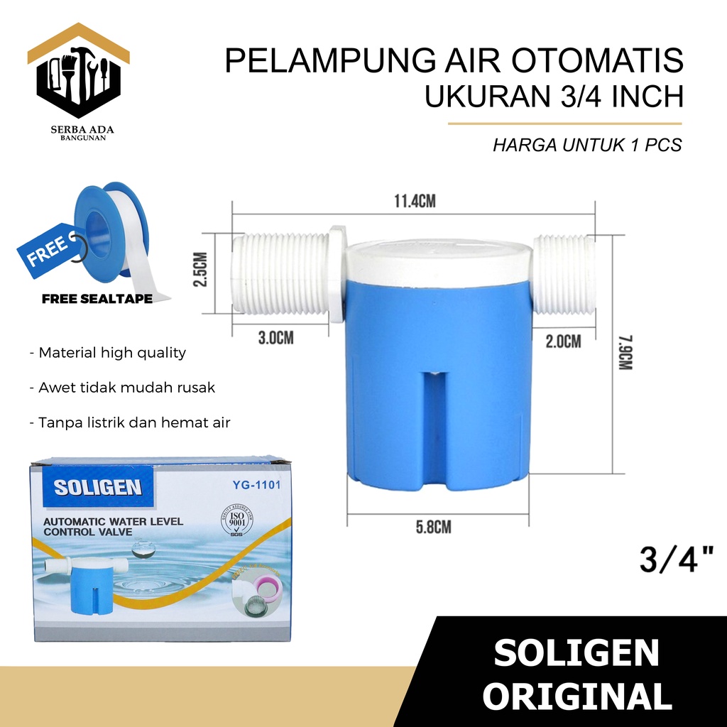 Pelampung Plampung Otomatis Air Kran/Toren / Automatic Water Level Control Valve Soligen1/2” 3/4”