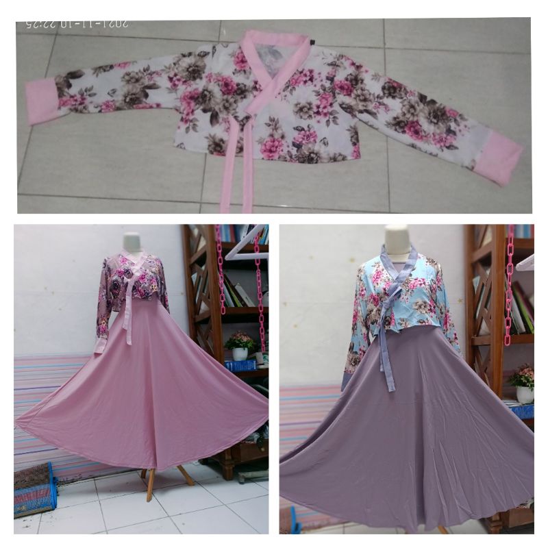 Setelan Dress Hanbok kimono modern mewah Korea Jepang inner + outer murah
