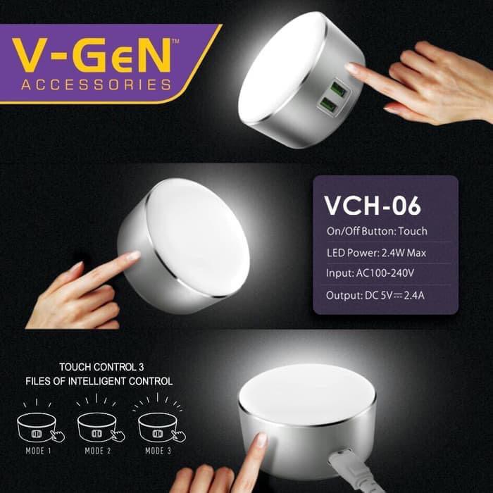 Vgen V-Gen VCH-06 Touch lamp 3 LED with USB Port Charger Lampu