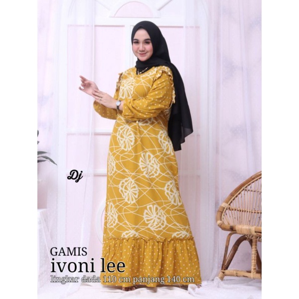 Gamis Ivoni Lee Standar Ld 110 cm Bahan Santung Tebal Resleting Depan Busui Gamis Murah Meria