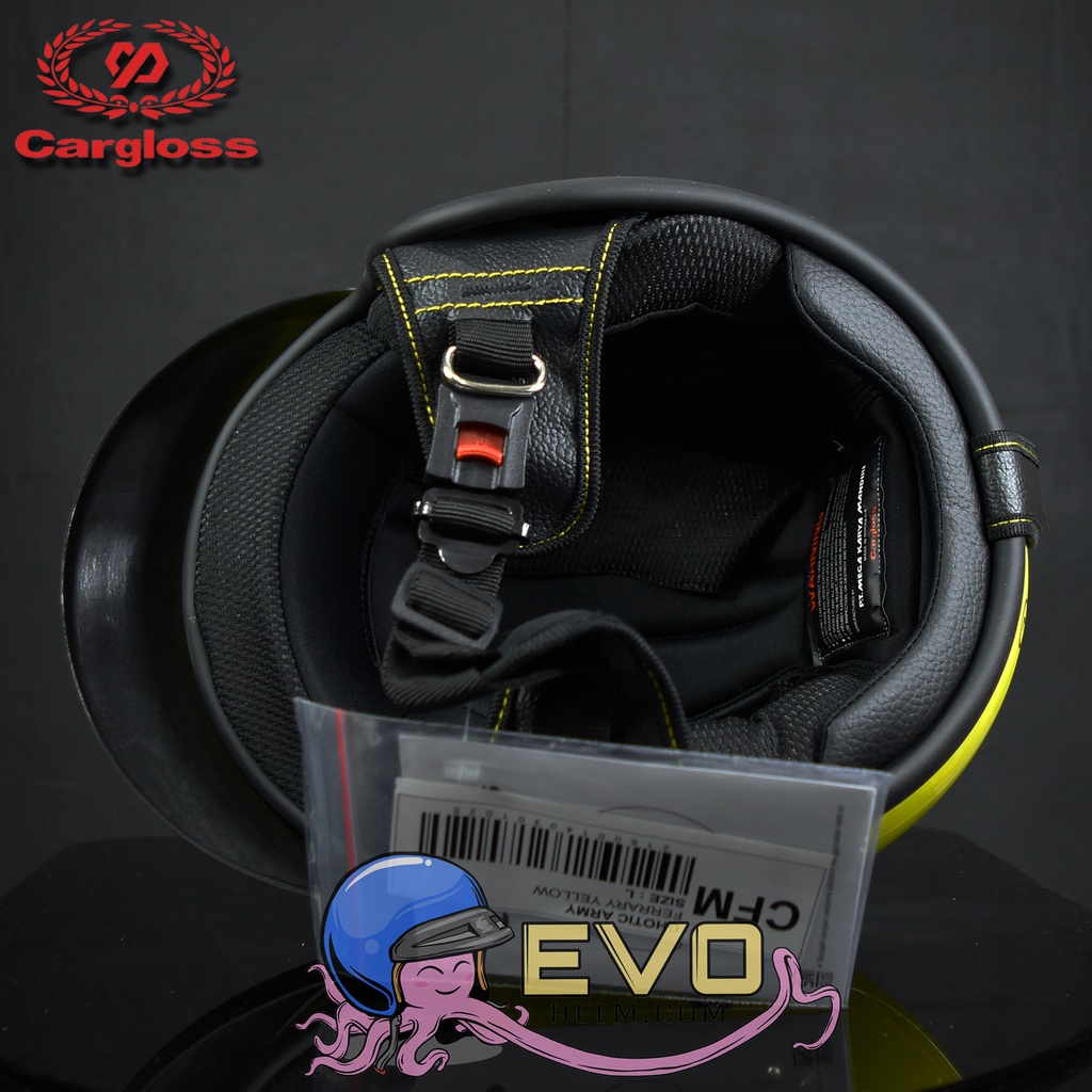 HELM CARGLOSS ORIGINAL CFM RETRO ARMY HALF FACE - FERRARI YELLOW METALIC + KACA DATAR