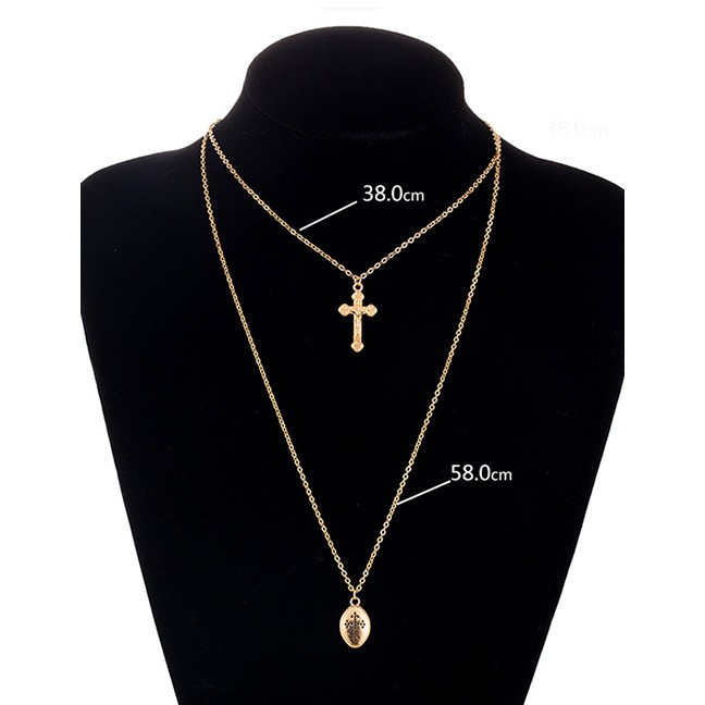 LRC Kalung Fashion Gold Alloy Geometry Drops Cross Multilayer Necklace F91793