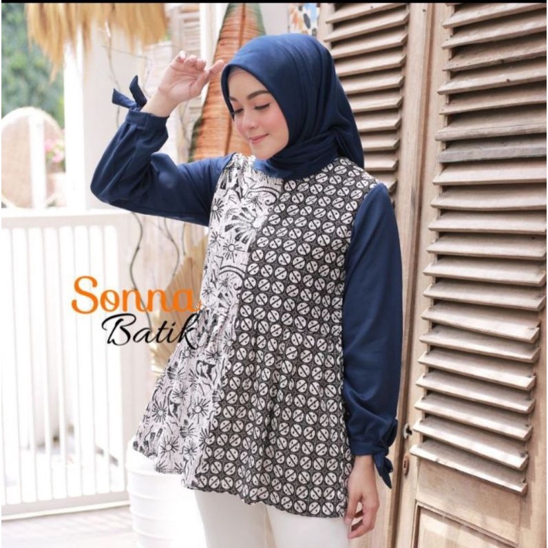 tey-17 Batik wanita ASJ SA HRB026 Kenongo Kemeja Tosca Pendek-Sonia Navy