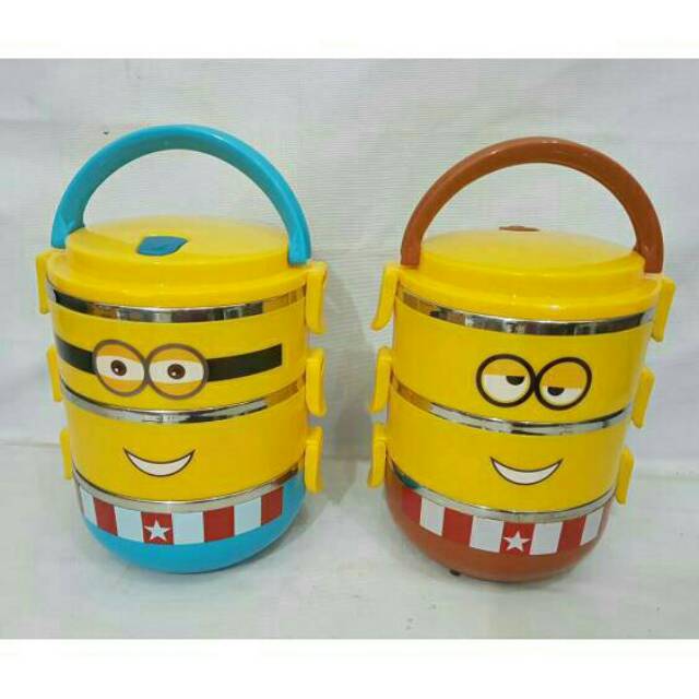 Lunch Box Minion Stainless 3 Susun /kotak Makan / Rantang Minion