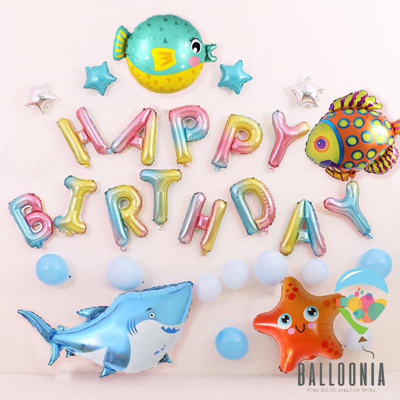 Jual SET Foil Balloon Birthday Ocean Gradient | Balon Dekorasi Ulang