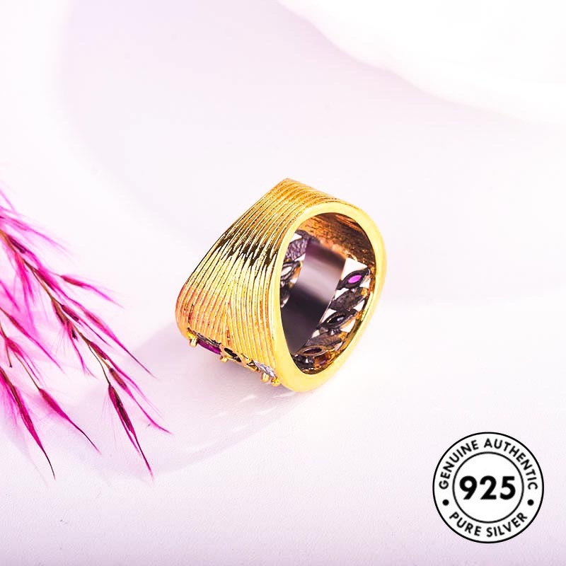 Cincin Batu Permata Bahan S925 Silver Plated