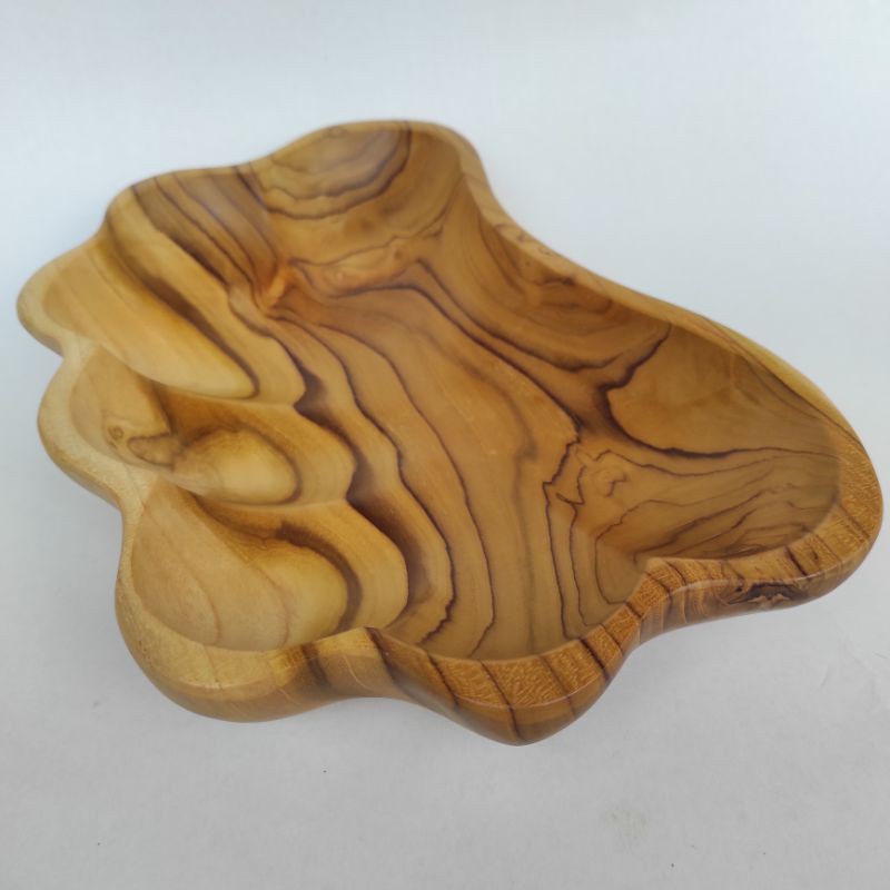 Mangkok Buah Bentuk Kerang Alami Kayu Jati