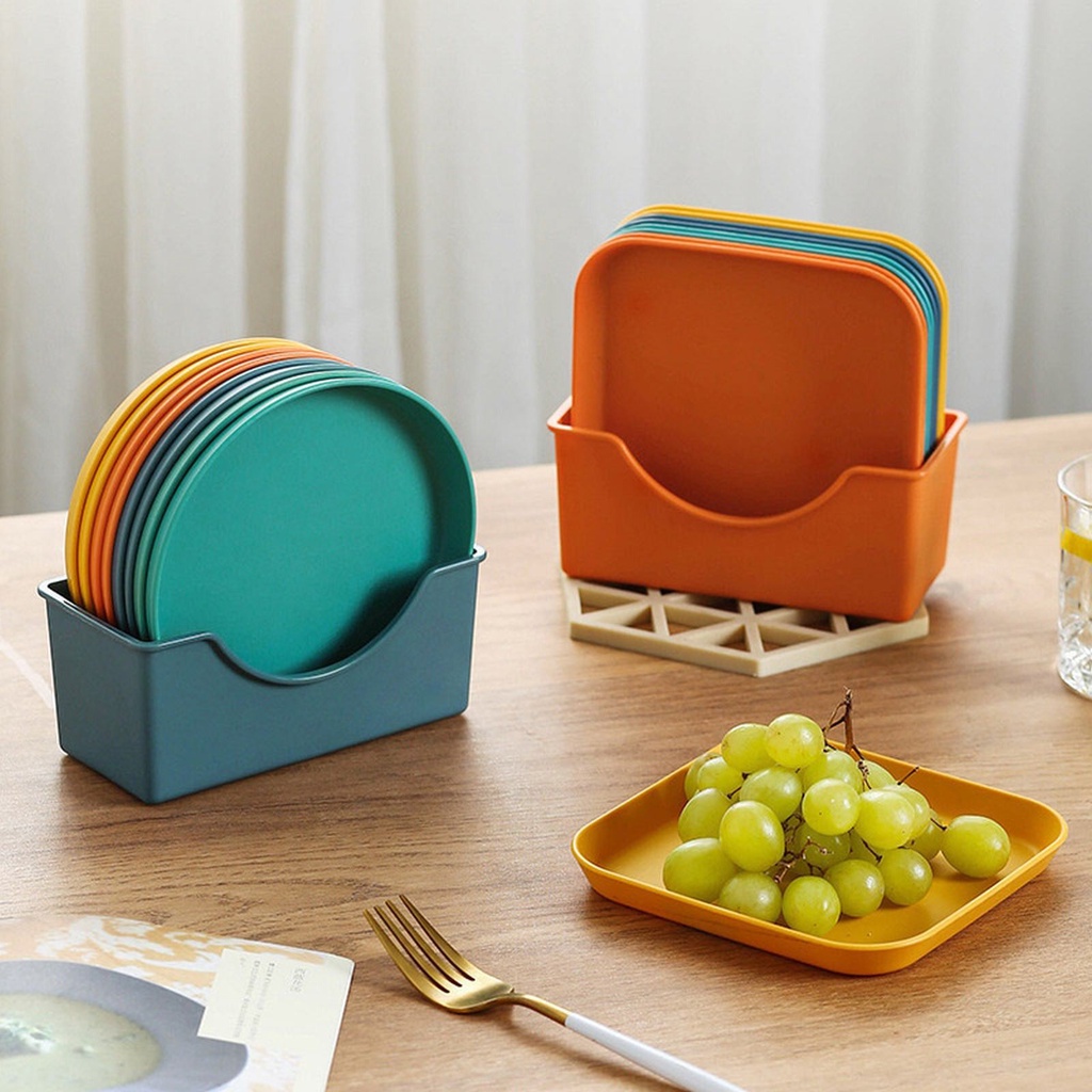 8pcs / Set Piring Snack / Makanan Dengan Holder Bawah Warna Permen Dapat Digunakan Kembali Untuk Meja Makan