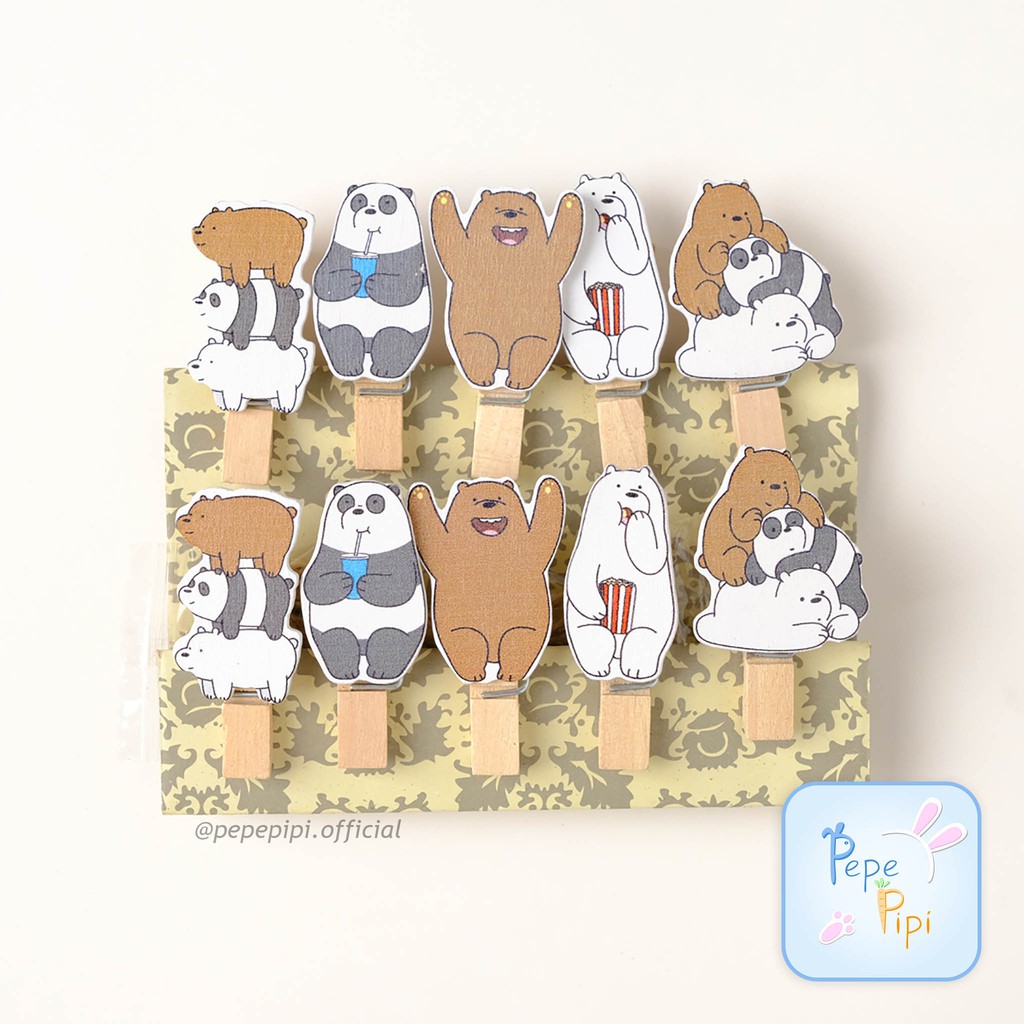 10 pcs Jepitan Foto WBB We Bare Bear Polaroid  1 set  dan tali Gantungan Kayu Wooden Clip