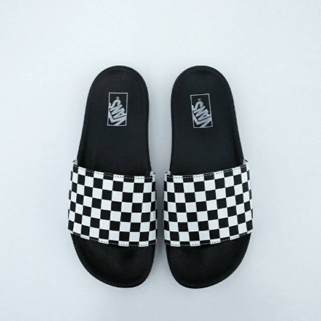 white checkered vans slides