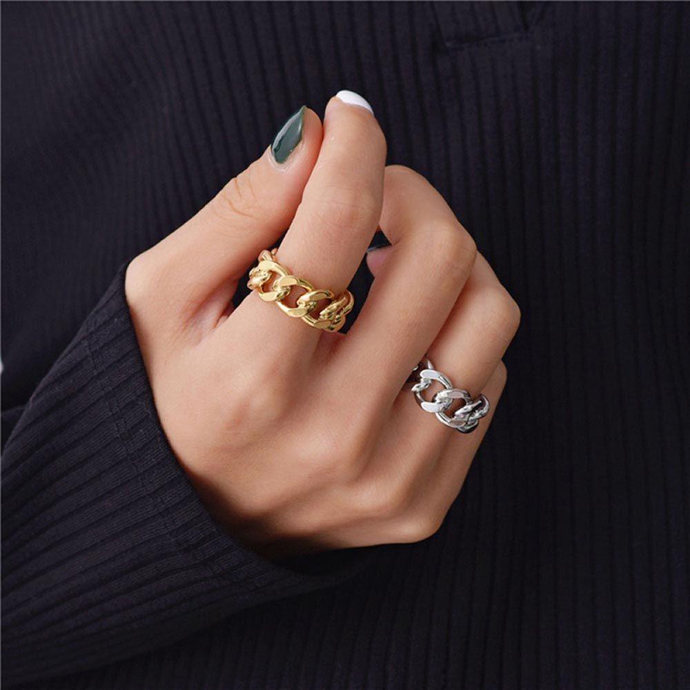 Mxbeauty Wanita Pembukaan Cincin Trendi 4Pcs/set Untuk Gadis Kepribadian Tidak Teratur Rantai Temperamen