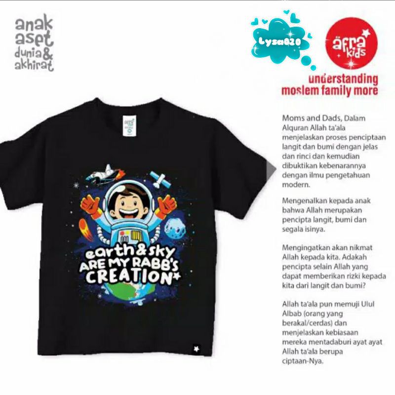 Kaos Afrakids lengan pendek anak laki-laki AF237 Earth &amp; Sky are My Rabb's Creation