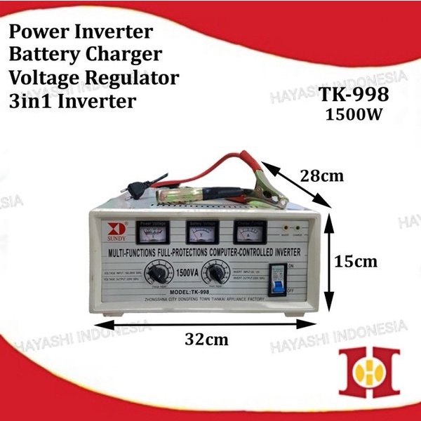 Power Inverter 3 in 1 DC AC Voltage Regulator Charger Cas Aki Otomatis