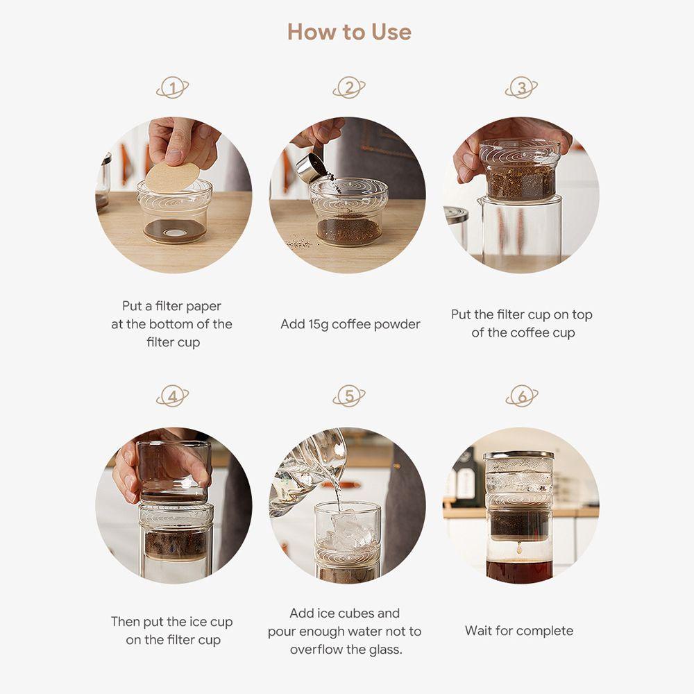 Solighter 300ML Cold Brew Coffee Maker Mudah Digunakan Dripping Filter Glass Ice Brew Alat Seduh Kopi Berbagi Pot