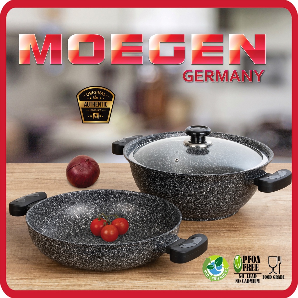 MOEGEN GERMANY SKILLET &amp; STEWPOT SET GRANITE ORANGE ANTI LENGKET ORIGINAL /wajan serbagunaaa