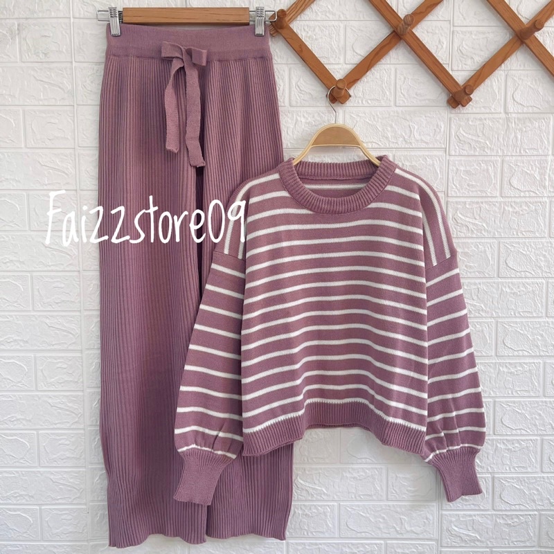 ONESET SWEATER RAJUT TITI STRIPY KULOT