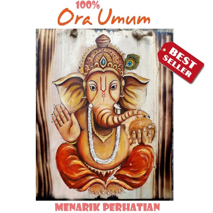 LUKISAN KAYU JATIBELANDA GANESHA HIASAN DINDING  RUANG TAMU KAMAR VINTAGE