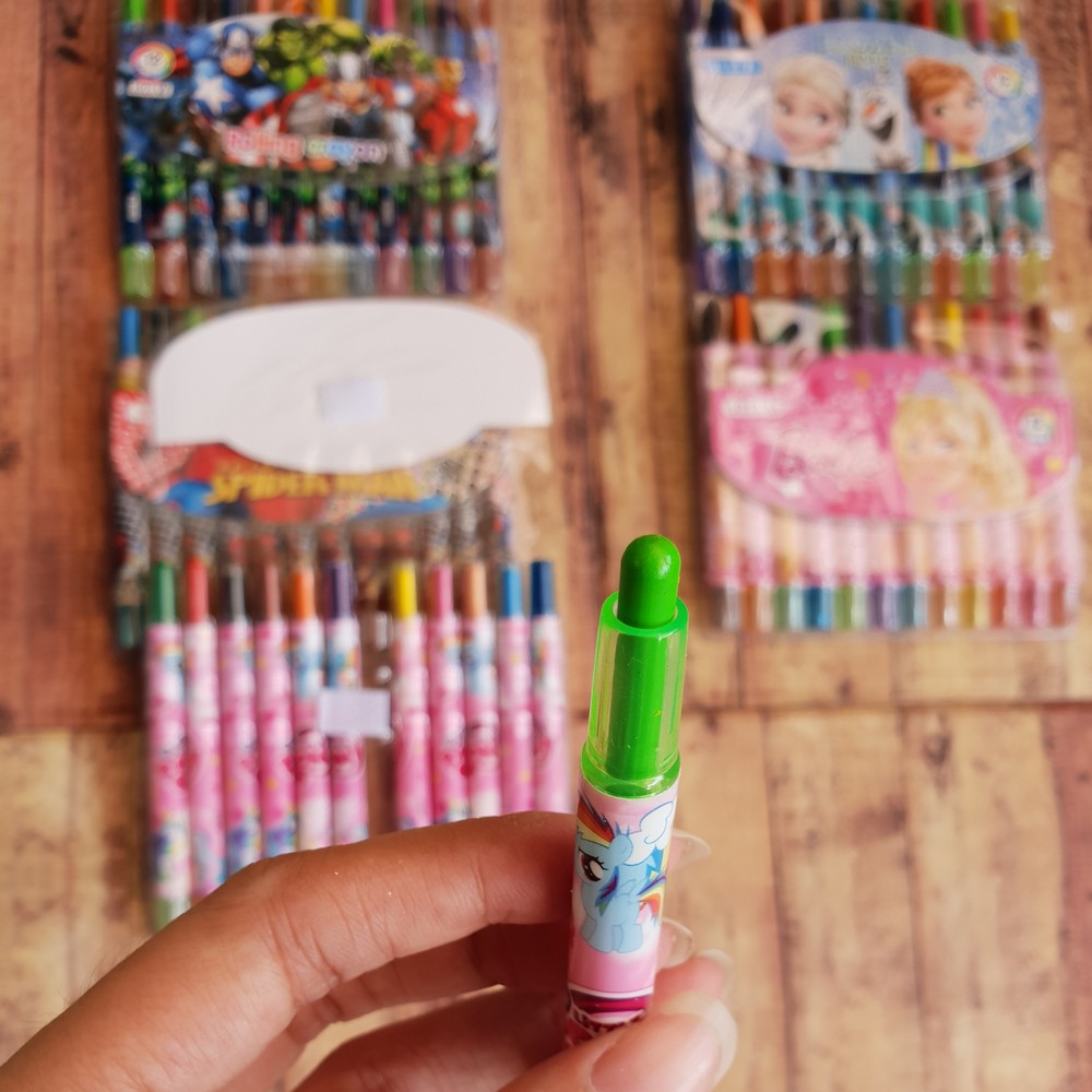 Rolling Crayon Characters 1011 - Crayon Putar Pendek 12 Warna Tersedia 10 Motif