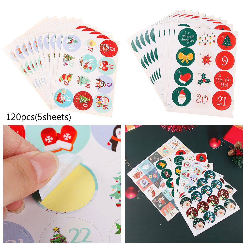 Nanas 120 Pcs Kertas Hadiah Stiker Cookie Candy Tag Paket Label Merry Christmas Self Adhesive Advent Nomor Kalender