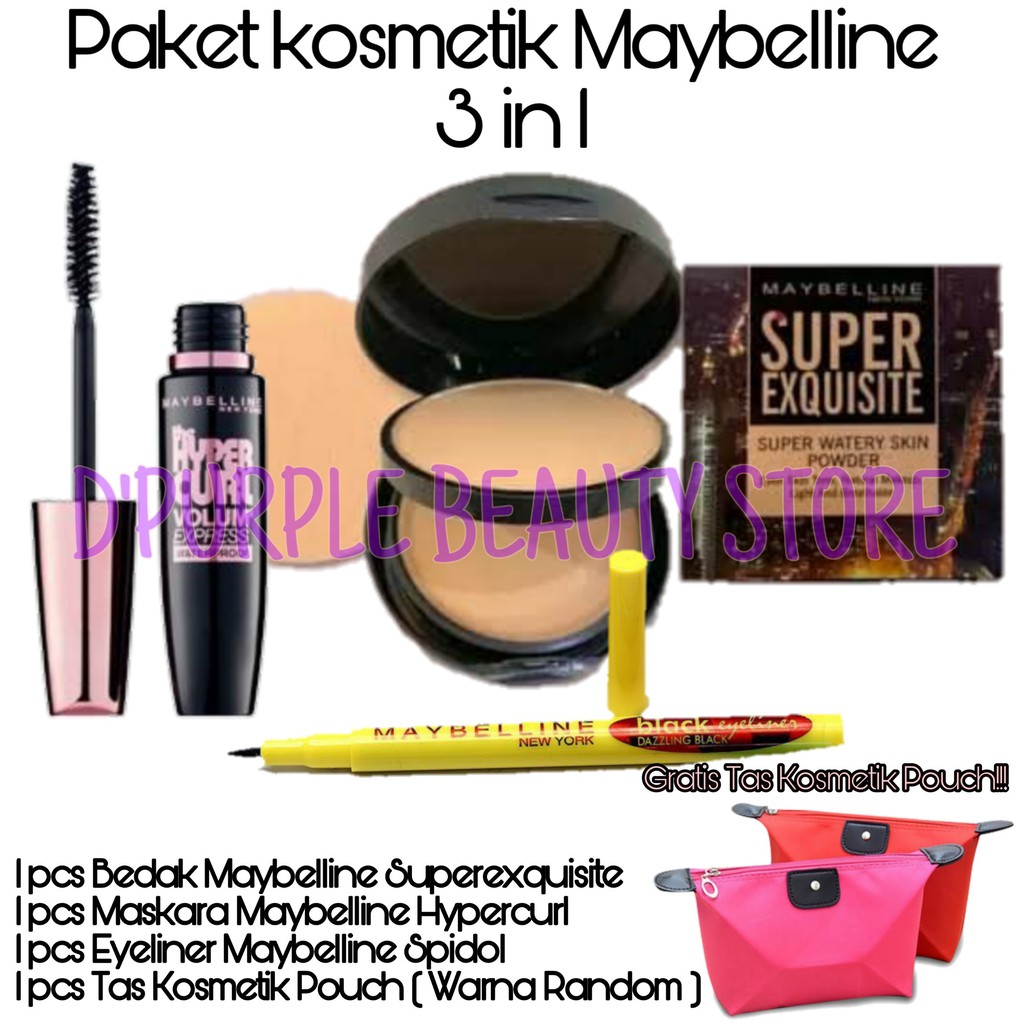 Paket Kosmetik Maybelline Super Komplit 3 in 1 Gratis Tas Kosmetik