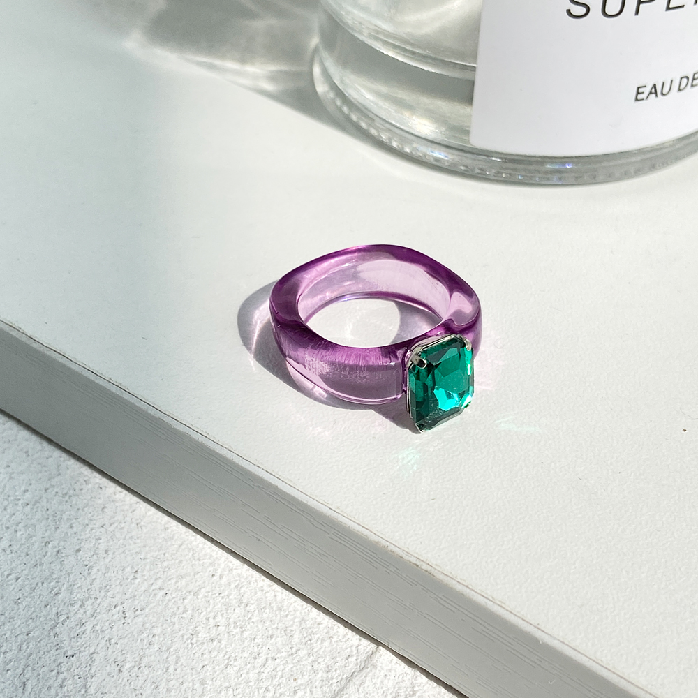 Korean Fashion Retro Candy Color Glass Ring Cute Transparent Rings Jewelry Accessories
