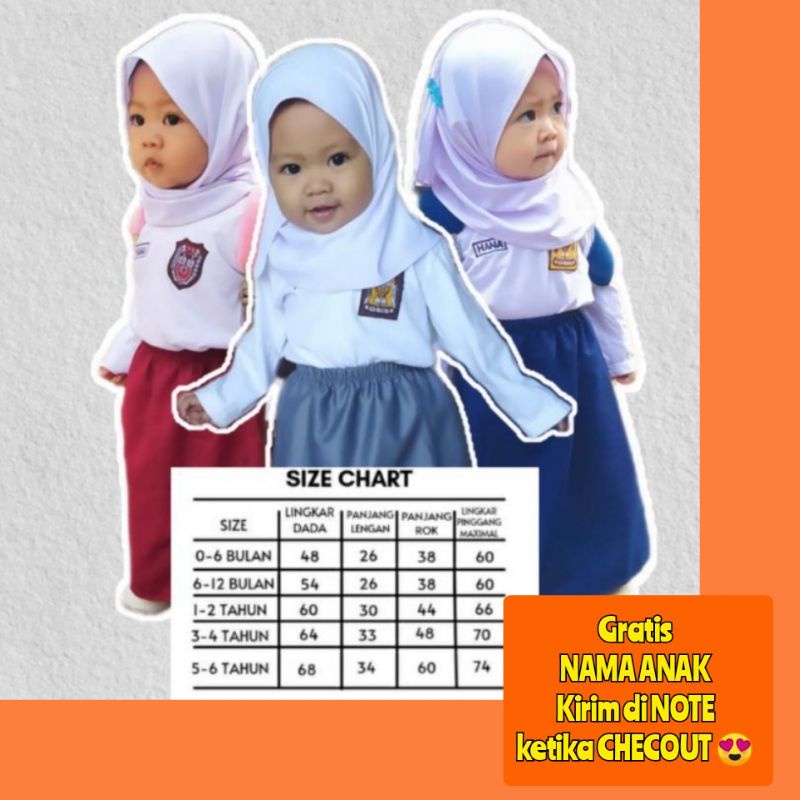 SERAGAM SEKOLAH BAYI MUSLIM / SEKOLAH / SERAGAM SEKOLAH / GRATIS NAMA ANAK /SERAGAM ANAK