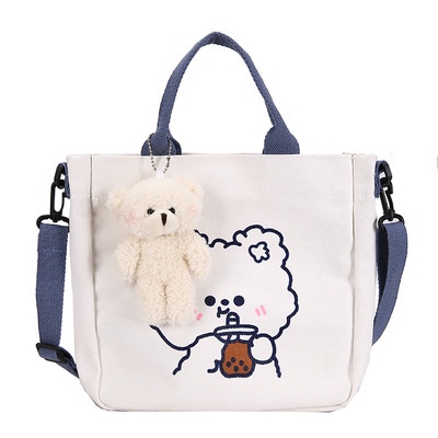 TAO Tas Canvas Korea 2in1 Totebag Selempang FREE Gantungan boneka