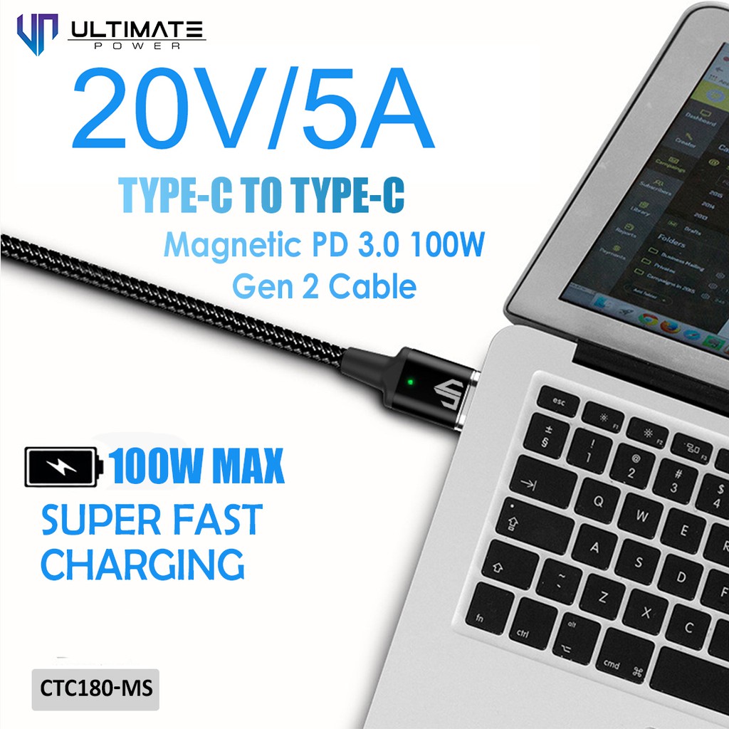 Ultimate Power Type C to Type C Magnetic PD Cable 100W Gen 2 1.8M 5A