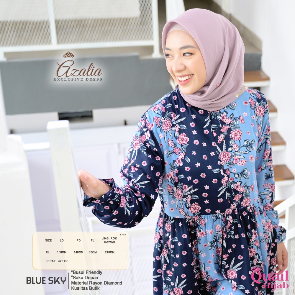 AZALIA DRESS daily gamis motif bunga Quail Hijab bahan rayon Ori Murah