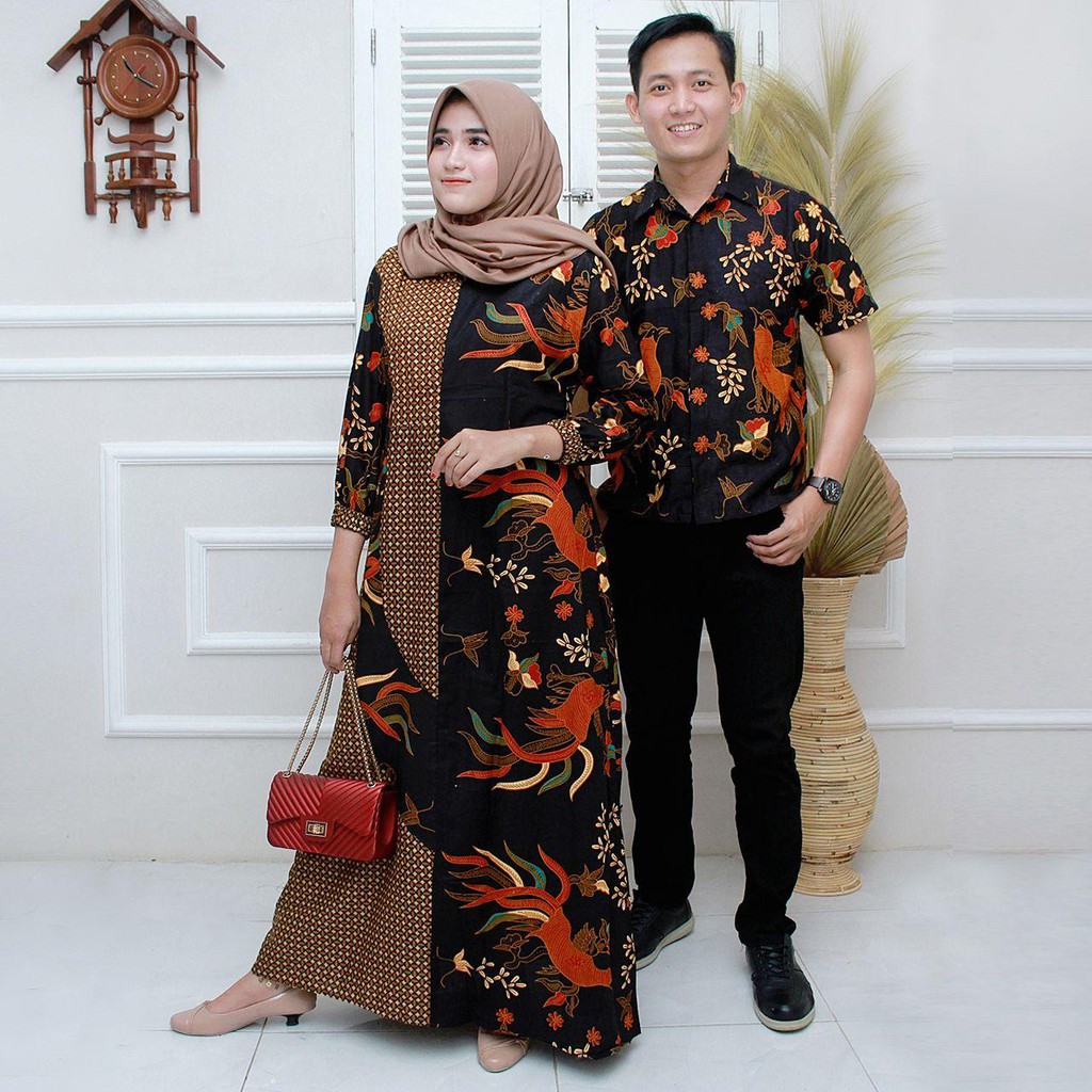 Batik Couple Gamis batik Maura Sania Ruffle ori Ndoro jowi DNT Size M L XL All Size-7